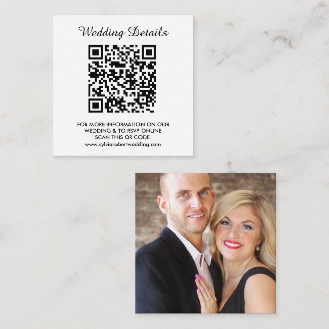 Tarjeta De Recepción Sitio web de bodas | Código QR Foto de pareja RSVP (Anverso / Reverso)