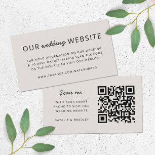Tarjeta De Recepción Sitio web de bodas Código QR Minimalista Neutral