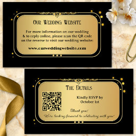 Tarjeta De Recepción Sitio web de Bodas de Confetti de Oro Negro
