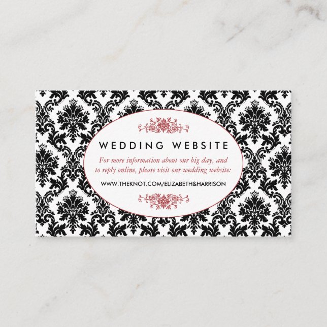 Tarjeta De Recepción Sitio web de bodas de damasquinados blancos, negro (Anverso)