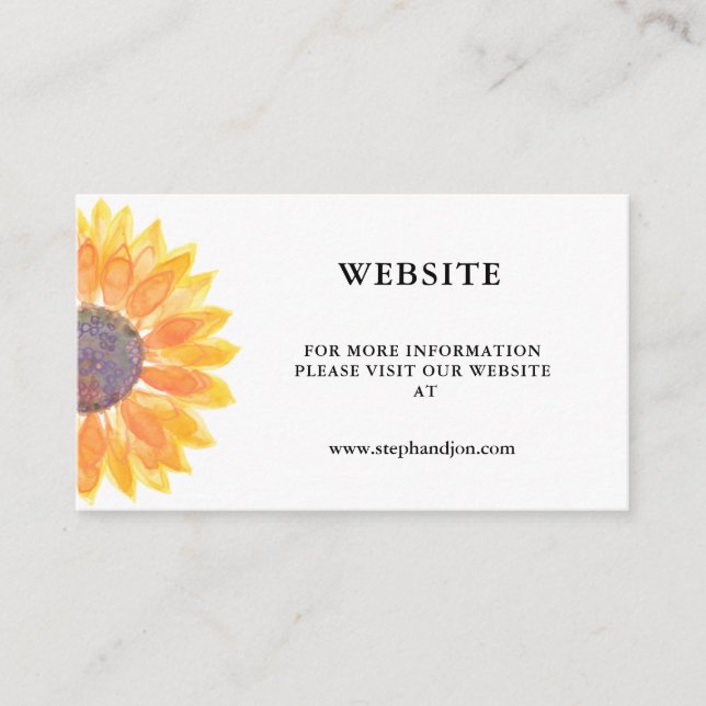 Tarjeta De Recepción Sitio web de Bodas de girasol ruso moderno (Anverso)