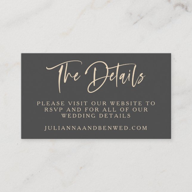 Tarjeta De Recepción Sitio web de Bodas de letras de guiones modernos d (Anverso)