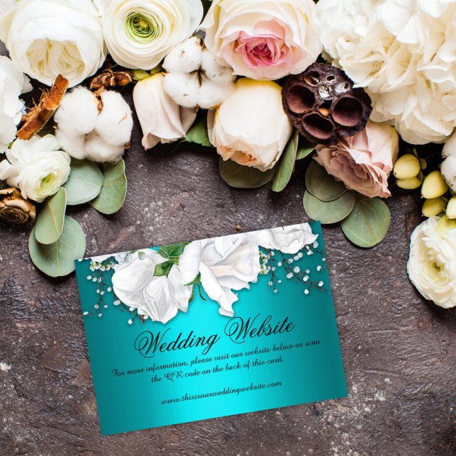 Tarjeta De Recepción Sitio web de Bodas de rosas blancas y elegantes Aq (Subido por el creador)
