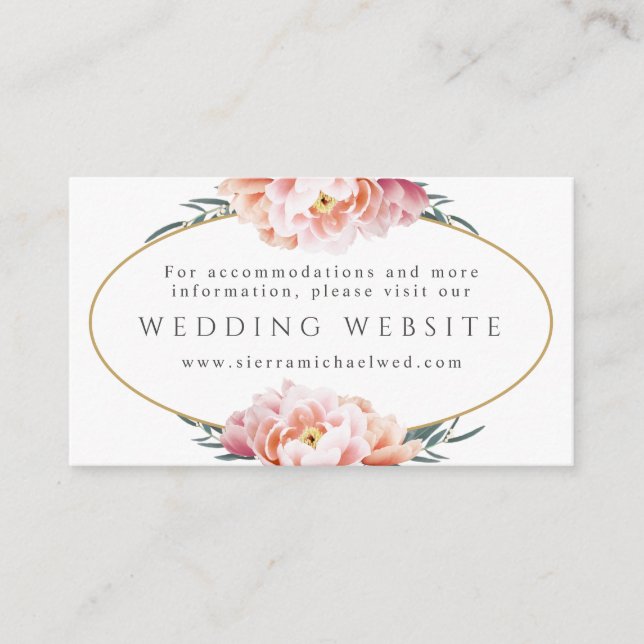 Tarjeta De Recepción Sitio web de bodas | Elegante floral Rubor Pink Pe (Anverso)