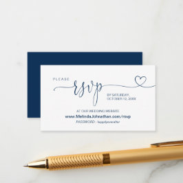 Tarjeta De Recepción Sitio web de Bodas en línea RSVP, azul de la marin