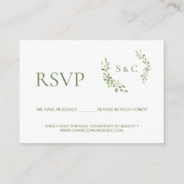 Tarjeta De Recepción Sitio web de bodas Green leaf Monogram Crest RSVP