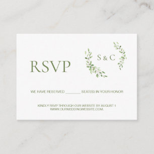 Tarjeta De Recepción Sitio web de bodas Green leaf Monogram Crest RSVP