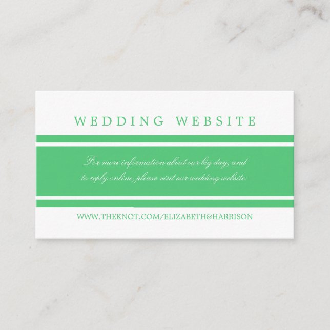 Tarjeta De Recepción Sitio web de Bodas modernos de Emerald Green (Anverso)