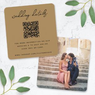 Tarjeta De Recepción Sitio web de bodas   QR Code Gold Minimal Photo RS