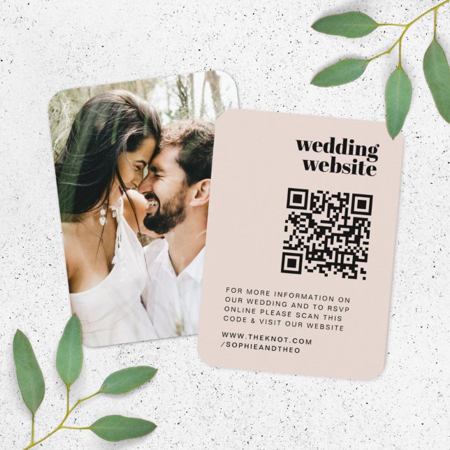 Tarjeta De Recepción Sitio web de bodas | RSVP QR Code Photo Retro (Direct guests seamlessly to your wedding website using this feminine QR code photo enclosure card)