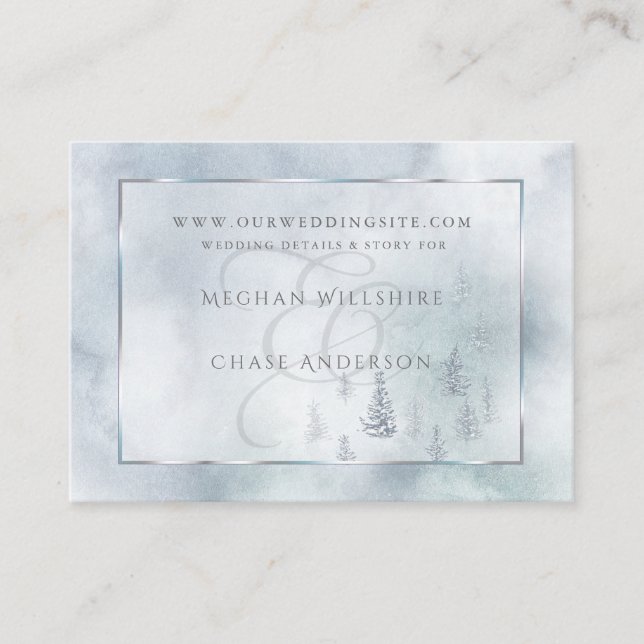 Tarjeta De Recepción Sitio web de bodas | Silver Blue Winter Wonderland (Anverso)