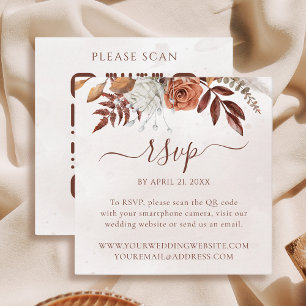 Tarjeta De Recepción Sitio web de Boho Floral Fall Wedding QR Code RSVP