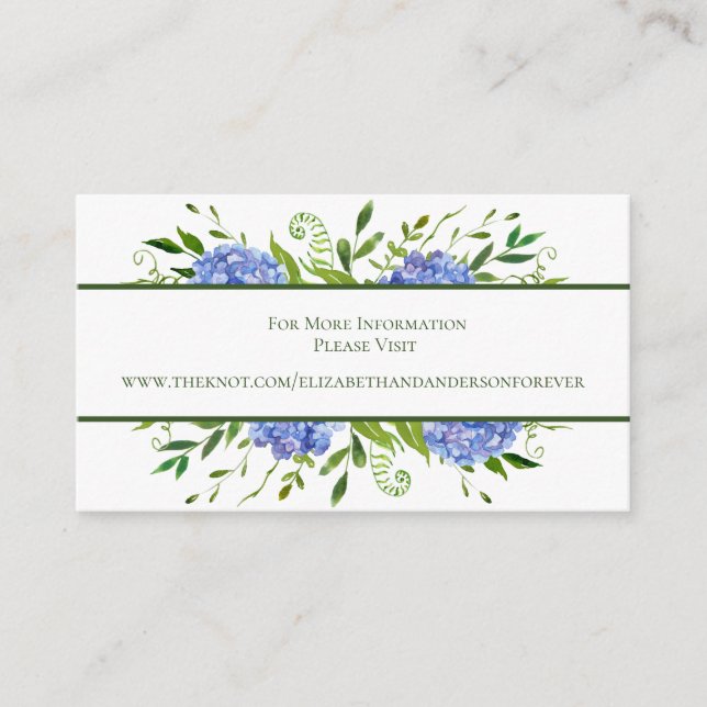 Tarjeta De Recepción Sitio web de casamiento acuático floral de Blue Hy (Anverso)