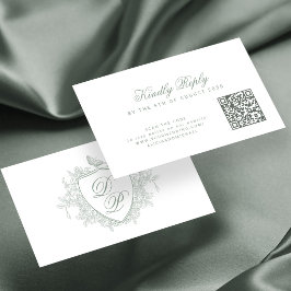 Tarjeta De Recepción sitio web de código QR monograma boda verde salvia