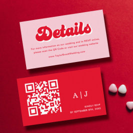 Tarjeta De Recepción Sitio web de detalles de boda rosa y rojo retro