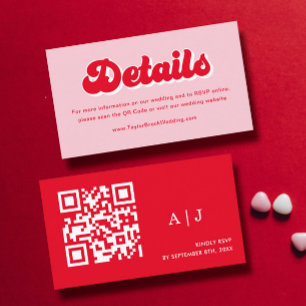 Tarjeta De Recepción Sitio web de detalles de boda rosa y rojo retro