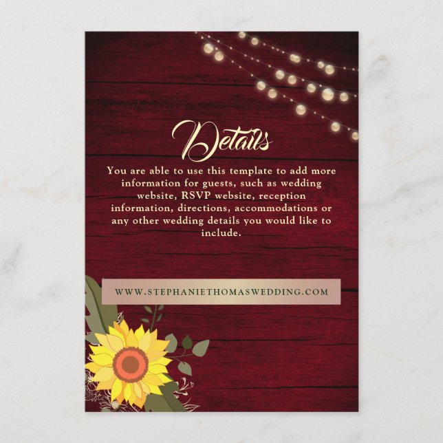 Tarjeta De Recepción Sitio web de detalles del Boda de madera de estilo (Anverso)
