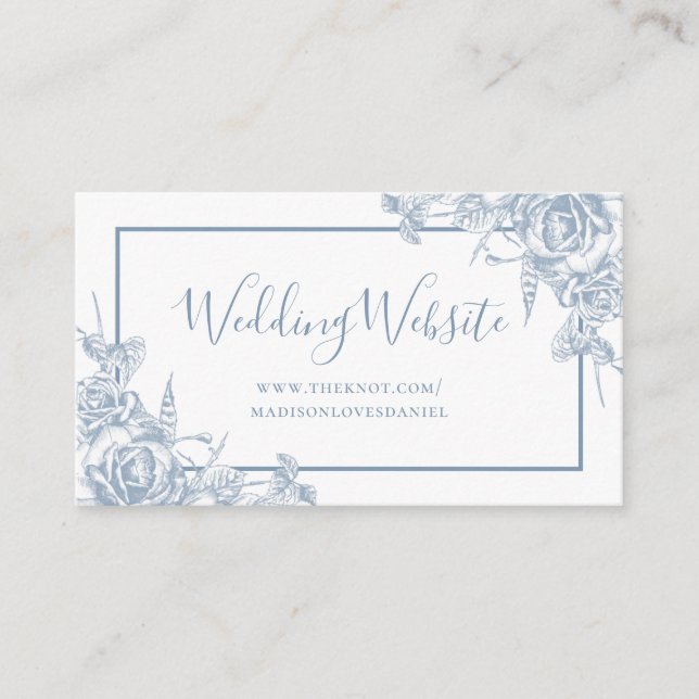 Tarjeta De Recepción Sitio web de Dusty Blue Floral Boda (Anverso)