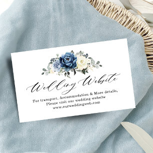 Tarjeta De Recepción Sitio web de Dusty Blue Navy Champagne Boda de Mar