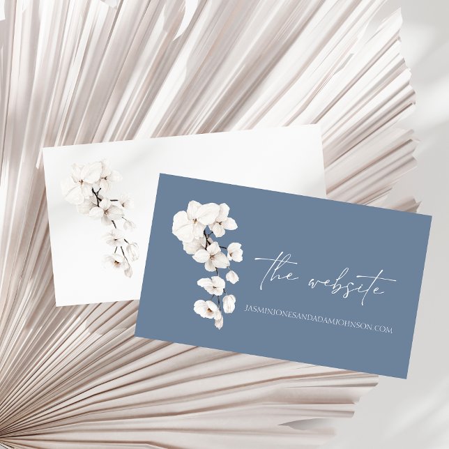 Tarjeta De Recepción Sitio web de Dusty Blue Orchid Boda (Modern Dusty Blue Orchids Wedding Website Enclosure Card)