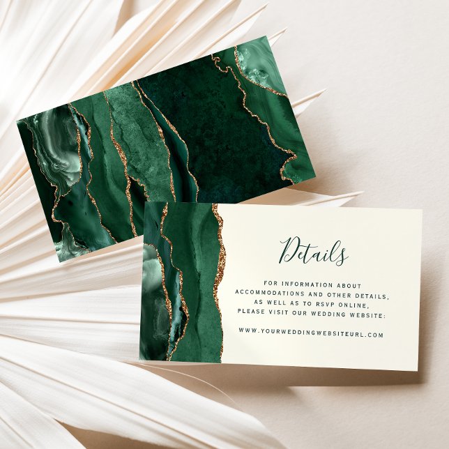 Tarjeta De Recepción Sitio web de Emerald Green Gold Agate Ivory Boda (Subido por el creador)