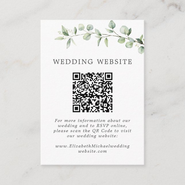 Tarjeta De Recepción Sitio web de Eucalyptus Modern Ampersand y Boda QR (Anverso)
