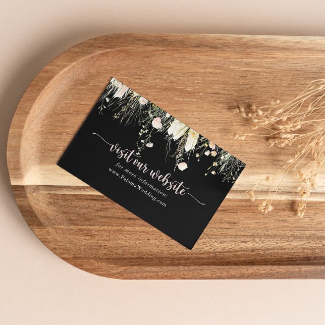 Tarjeta De Recepción Sitio web de Greenery Boho Wildflower Black Boda (Subido por el creador)