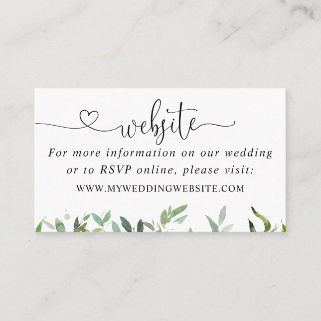 Tarjeta De Recepción Sitio web de Greenery Botanical Foliage Heart Boda (Anverso)