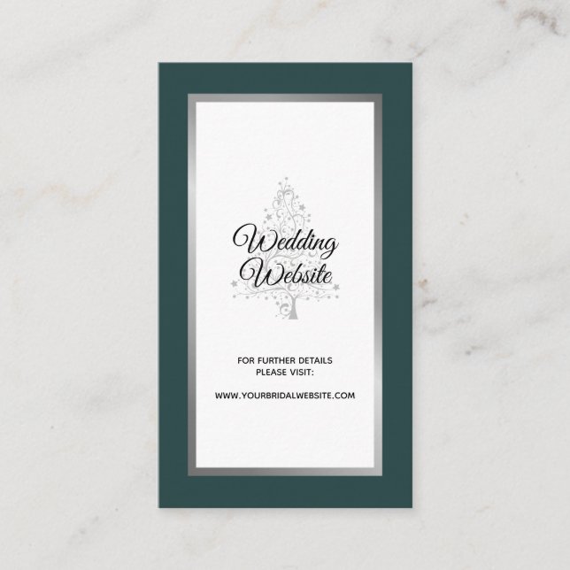 Tarjeta De Recepción Sitio web de la boda de invierno en Esmeralda mode (Anverso)