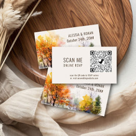Tarjeta De Recepción Sitio web de la boda de otoño de Woodsy RSVP QR Co
