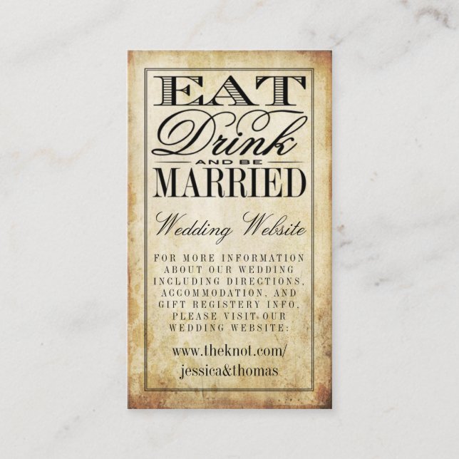 Tarjeta De Recepción Sitio web de la boda ventilado de comer, beber y c (Anverso)
