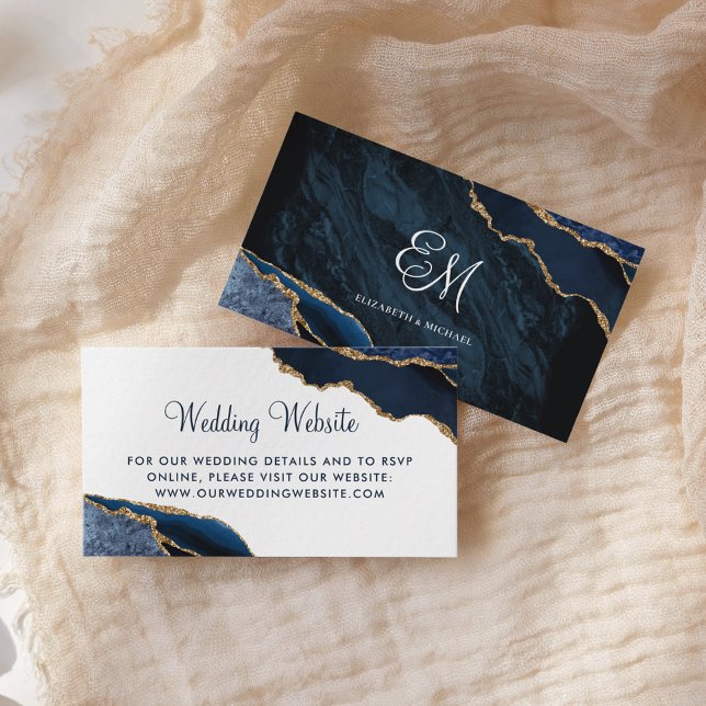 Tarjeta De Recepción Sitio web de la Marina Blue Agate Elegant Wedding (Subido por el creador)