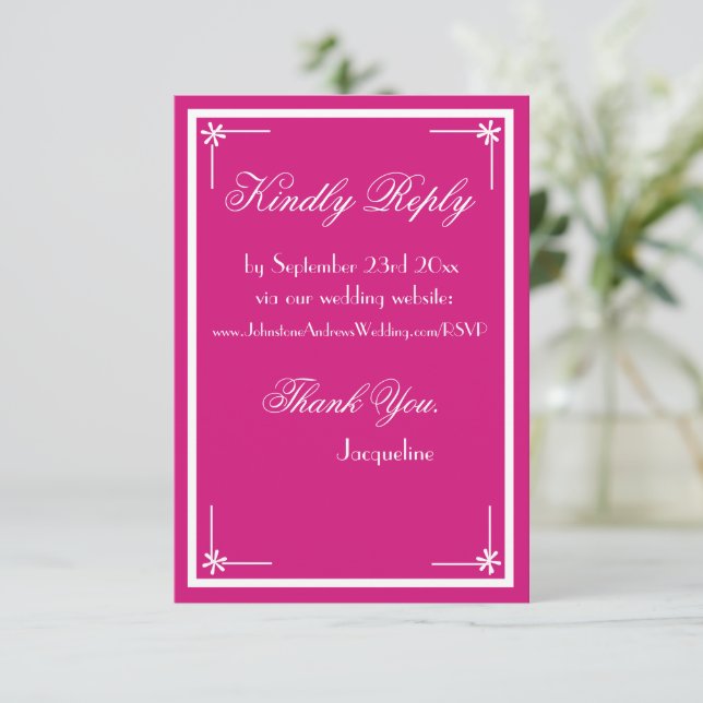 Tarjeta De Recepción Sitio web de moda Magenta para bodas elegante RSVP (Anverso de pie)