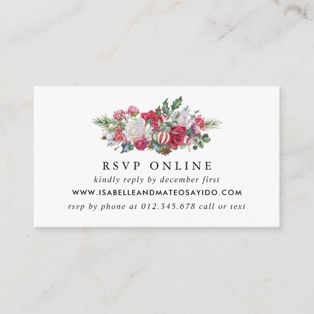 Tarjeta De Recepción Sitio web de navidades Bodas Florales RSVP (Anverso)