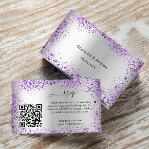 Tarjeta De Recepción Sitio web de respuesta a bodas violeta de plata QR