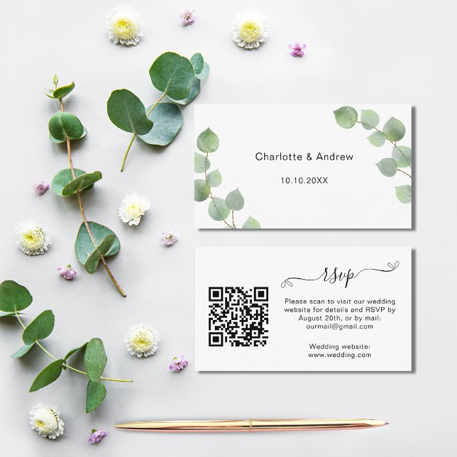 Tarjeta De Recepción sitio web de respuesta de Eucalyptus boda código Q (Subido por el creador)