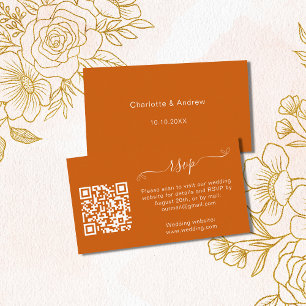 Tarjeta De Recepción Sitio web de respuesta del boda del naranja quemad