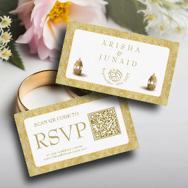 Tarjeta De Recepción Sitio web de Royal Gold Damask Muslim QR Code RSVP