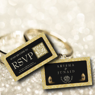Tarjeta De Recepción Sitio web de Royal Gold Damask Muslim QR Code RSVP