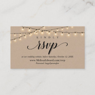Tarjeta De Recepción Sitio web de RSVP en línea, String Lights Kraft En