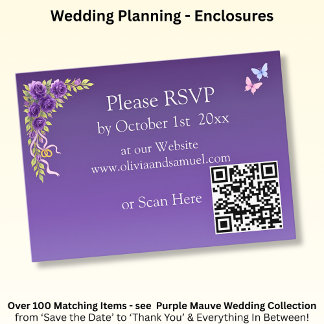 Tarjeta De Recepción Sitio web de RSVP - Flores malvas moradas y blanco