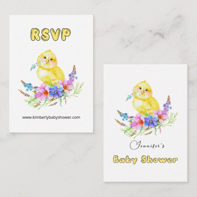 Tarjeta De Recepción Sitio web de RSVP Online Little Chick Baby Shower (Anverso / Reverso)