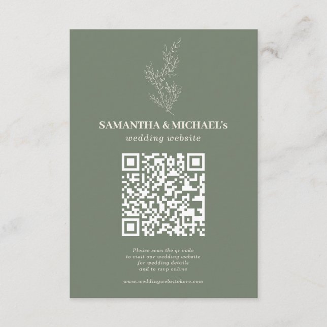 Tarjeta De Recepción Sitio web de Sage Ivory Ivy Floral Qr Boda (Anverso)