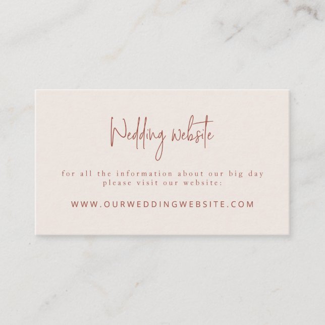 Tarjeta De Recepción Sitio Web de Script Font Terracotta & Cream Boda (Anverso)