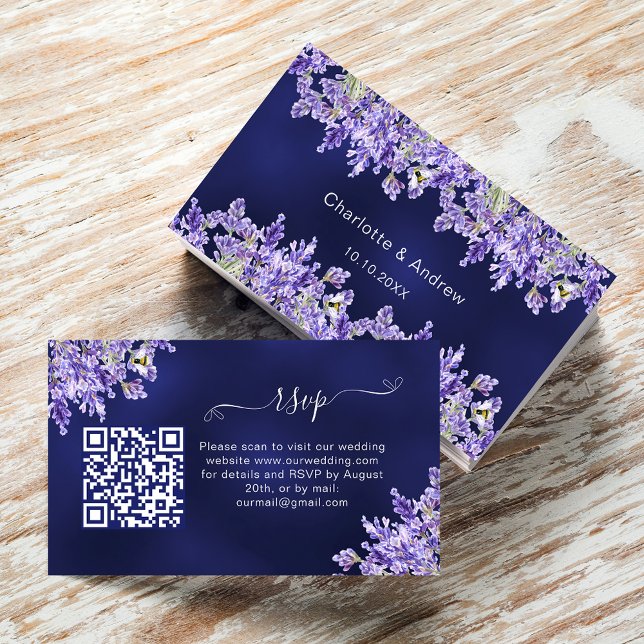 Tarjeta De Recepción Sitio web del boda azul marino de Lavender código  (Subido por el creador)