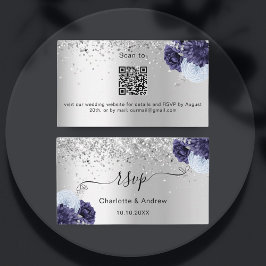 Tarjeta De Recepción Sitio web del boda azul marino Silver RSVP código 