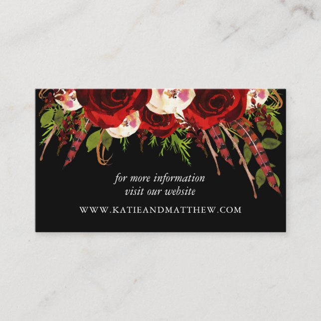 Tarjeta De Recepción Sitio web del Boda Black Burgundy Floral Boho (Anverso)