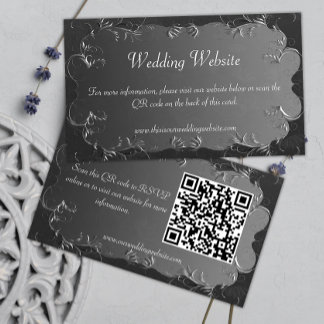 Tarjeta De Recepción Sitio web del Boda Boda Dark Silver clásico