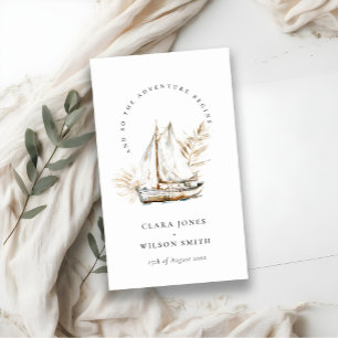 Tarjeta De Recepción Sitio web del Boda Boho Palm Sailboat Seascape