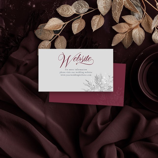 Tarjeta De Recepción Sitio web del Boda botánico de Borgoña Gray (Wedding Website Insert Card in Burgundy and Grey from the Foliage Duet Collection by Darling & May)
